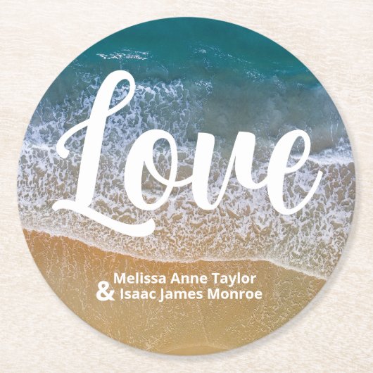 Blauw Zee strand bruiloft Ronde Kartonnen Onderzetter (Voorkant)