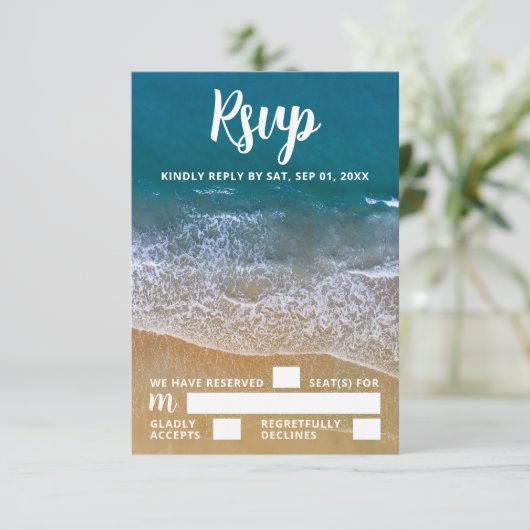 Blauw Zee Strand Bruiloft RSVP (Staand voorkant)