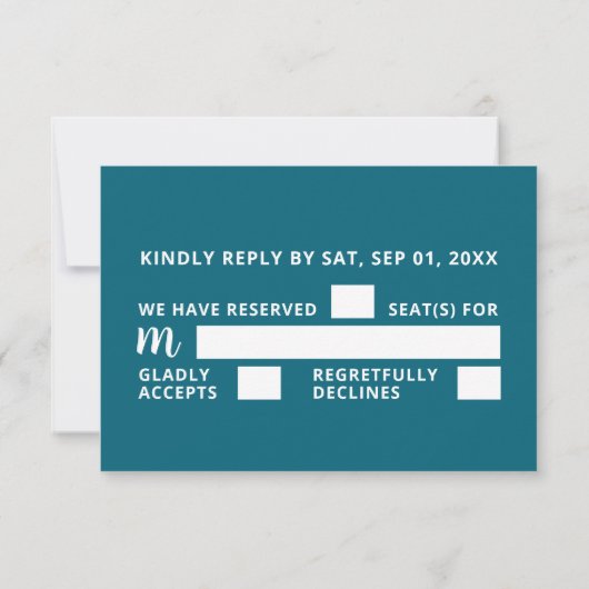 Blauw Zee strand bruiloft RSVP Kaartje (Achterkant)