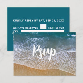 Blauw Zee strand bruiloft RSVP Kaartje
