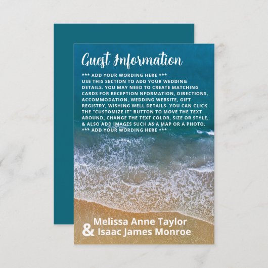 Blauw Zee Strand Trouwdetail Informatiekaartje (Voorkant / Achterkant)