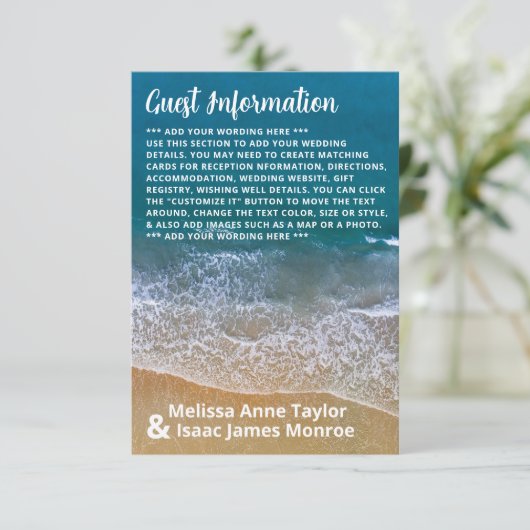 Blauw Zee Strand Trouwdetail Informatiekaartje (Staand voorkant)