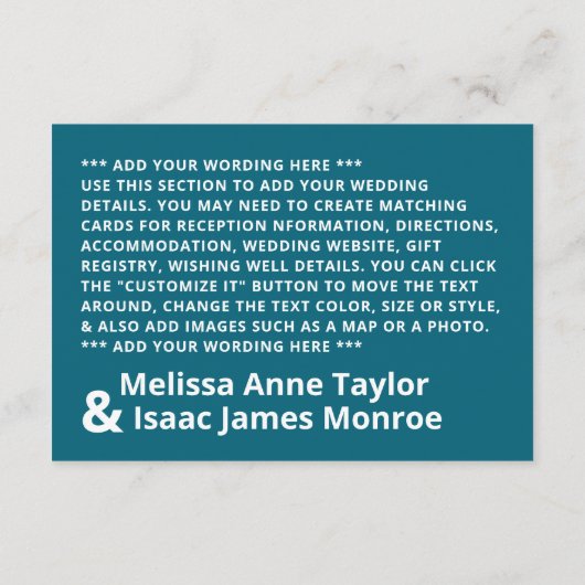 Blauw Zee Strand Trouwdetail Informatiekaartje (Achterkant)