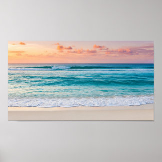 Blauw Zee Strandmuurkunst Poster