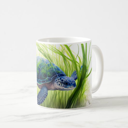 Blauw Zee Turtle Art Koffiemok (Voorkant rechts)