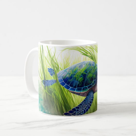 Blauw Zee Turtle Art Koffiemok (Voorkant links)