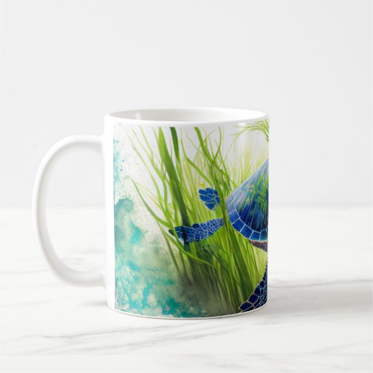 Blauw Zee Turtle Art Koffiemok (Links)