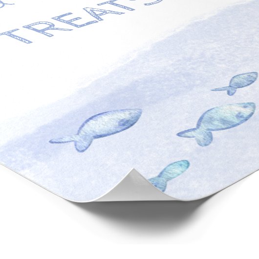Blauw zee vis kinderen verjaardag snoep en lekkern poster (Hoek)