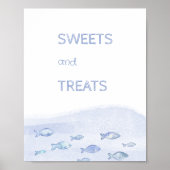 Blauw zee vis kinderen verjaardag snoep en lekkern poster (Voorkant)