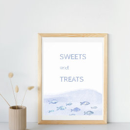 Blauw zee vis kinderen verjaardag snoep en lekkern poster