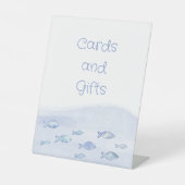 Blauw zee vis verjaardagskaarten en geschenken reclamebord met voetstuk (Voorkant)