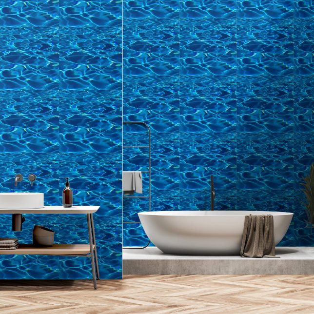 Blauw Zee Water Afbeelding Bedrukte Badkamer Glad  Behang (Badkamer)