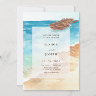 Blauw zee waterverf kunstverf bruiloft kaart