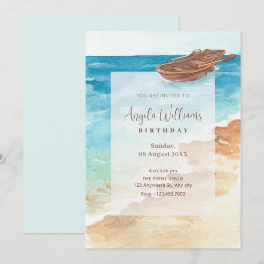 Blauw zee waterverf kunstverf verjaardag kaart (Voorkant / Achterkant)