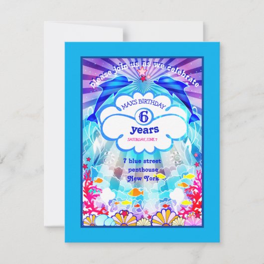 Blauw zee wereld - dolfijnkarralen Uitnodiging (Voorkant)