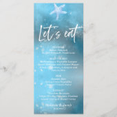 Blauw Zee Zomer Bruiloft Flat Menu Kaart (Voorkant)
