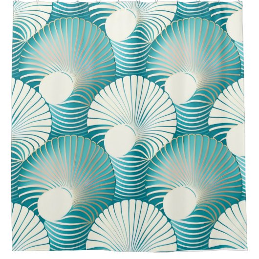 Blauw zeeen omhulselpatroon douchegordijn (Voorkant)