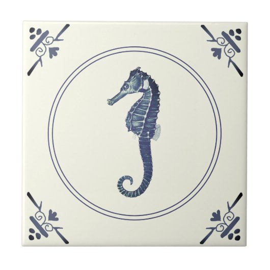 blauw Zeeen paard op ivoor Tegeltje (Voorkant)