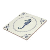 blauw Zeeen paard op ivoor Tegeltje (Zijkant)