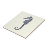  blauw Zeeen paard op ivoor Tegeltje (Zijkant)