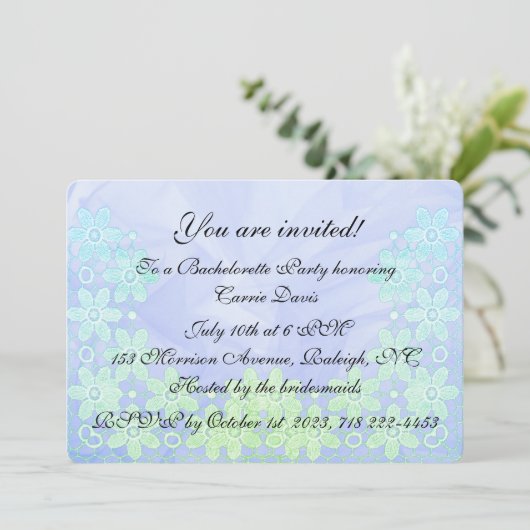 Blauw & Zeegroen en Kant Uitnodiging (Staand voorkant)