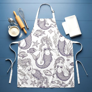 Blauw zeemeermin & Zeeleven Patroon Vintage Schort