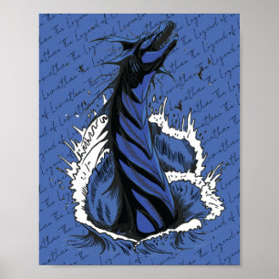 Blauw Zeemonster Slang Oceaan Golven Poster