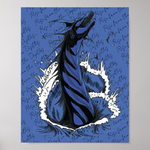 Blauw Zeemonster Slang Oceaan Golven Poster