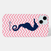 Blauw Zeepaardje op Roze Chevrons Patroon Case-Mate iPhone Case (Achterkant (horizontaal))