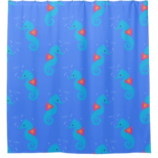 Blauw Zeepaardje Patroon Douchegordijn (Voorkant)