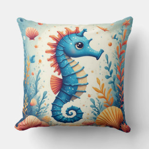 Blauw Zeepaardje Whimsische Oceaan Decoratie Voor Kussen