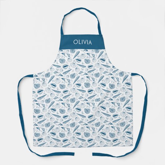 Blauw zeeschelp kustpatroon schort (Voorkant)