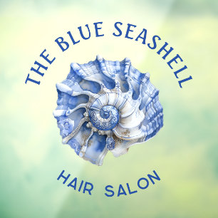Blauw zeeschelp logo bedrijfs raamfolie raamsticker
