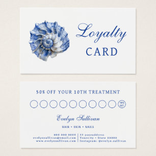 Blauw zeeschelp logo loyaliteitskaart visitekaartje