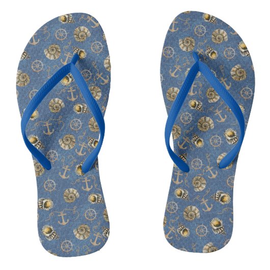 blauw - zeeschelpen voor de waterverf teenslippers (Voetbed)