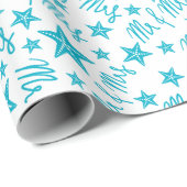 Blauw Zeester Zomer Kust Bruiloft Naadloos Cadeau Cadeaupapier (Rol Hoek)