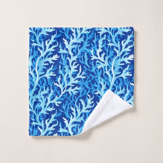Blauw zeewier Kusttextiel Patroon Bad Handdoek (Wasdoekje)