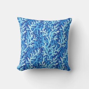 Blauw zeewier Kusttextiel Patroon Buitenkussen