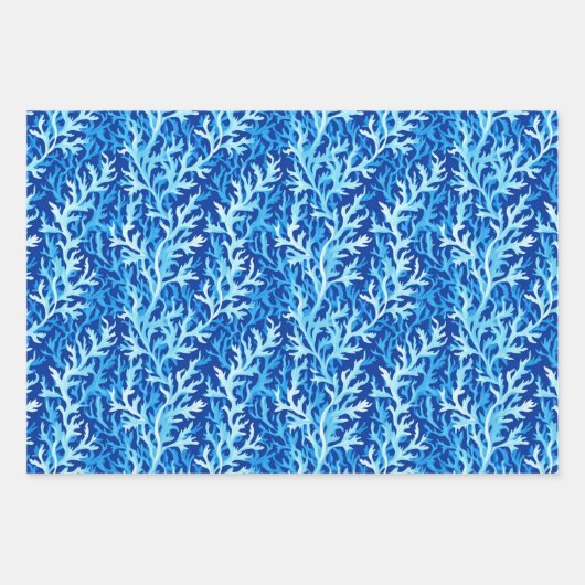 Blauw zeewier Kusttextiel Patroon Inpakpapier Vel (Voorkant)