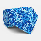 Blauw zeewier Kusttextiel Patroon Stropdas (Opgerold)