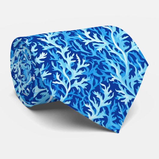 Blauw zeewier Kusttextiel Patroon Stropdas (Opgerold)