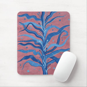 Blauw zeewier Roos Taupe Underwater Absract Floral Muismat