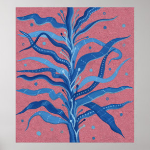 Blauw zeewier Roos Taupe Underwater Absract Floral Poster
