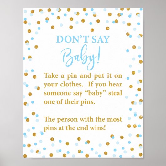 Blauw zeg Baby shower game-teken niet Poster (Voorkant)