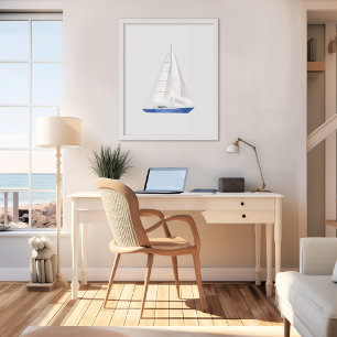 Blauw Zeilboot Aquarel Kunst Poster
