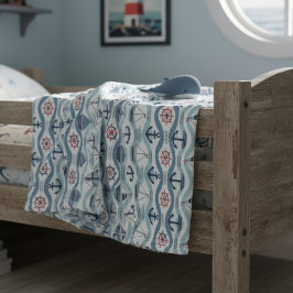 Blauw Zeilboot- en Ankerpatroon ID1258 Fleece Deken