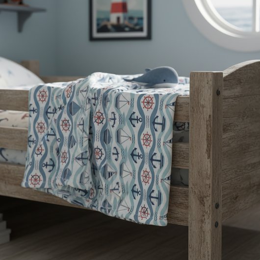 Blauw Zeilboot- en Ankerpatroon ID1258 Fleece Deken