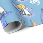 Blauw zeilboot inpakpapier (Rol Hoek)
