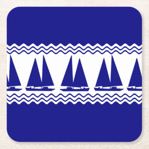 Blauw zeilboot kuststrepen kartonnen onderzetters