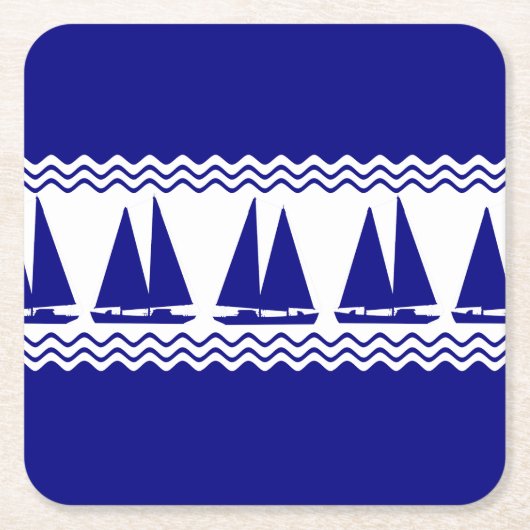 Blauw zeilboot kuststrepen kartonnen onderzetters (Voorkant)